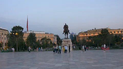 Statue of Skanderbeg in Tirana Stock Footage 112742389