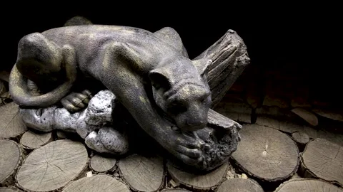 Statue of a sleeping panther, scenery in a restaurant. Stock Footage 140750225