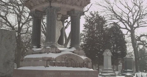 Statue Snowy Cemetary 2 Stock Footage 71879552