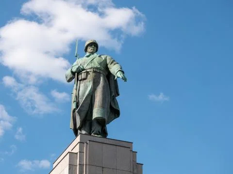 Statue of A Soviet Soldier At Soviet War Memorial in Berlin-Tiergarten In Summer 写真素材
