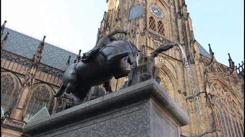 Statue of St. George in front of the St. Vitus Cathedral in Prague, Europe Stock Footage 33259295