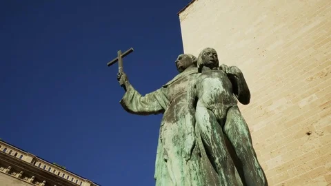 Statue of st Junipero Serra en Palma de Mallorca, Spain Stockbeeldmateriaal 83629261