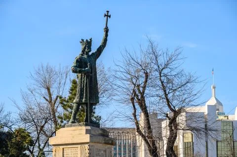 Statue of Stefan cel Mare AKA Stephen III the Great of Moldavia in Chisinau Stock Photos