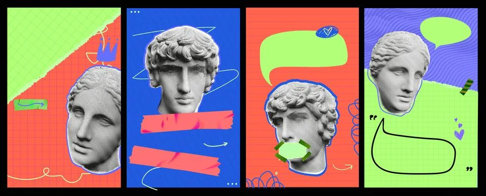 Statue Storis Templates. Vector vibrant designs with different textures and Stock Illustration