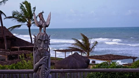 Statue with a stormy beach in the background 2 Stock Footage 266322127