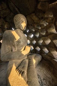 Statue in the Temple complex of Borobudur, Buddhist temple Stock Photos