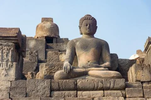 Statue in the Temple complex of Borobudur, Buddhist temple Stock Photos