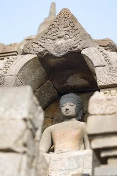 Statue in the Temple complex of Borobudur, Buddhist temple Stock Photos