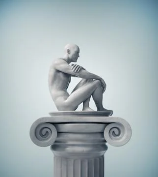 Statue of a thinker on a column. Education and overthinking concept Stock Illustration