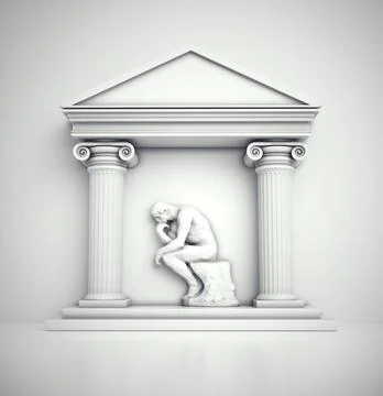 The statue of the thinker under the Roman building. Stock Illustration