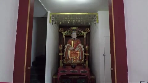 Statue on the Throne at Altar inside Buddha Tooth Relic Temple, Singapore Stock Footage 328473430