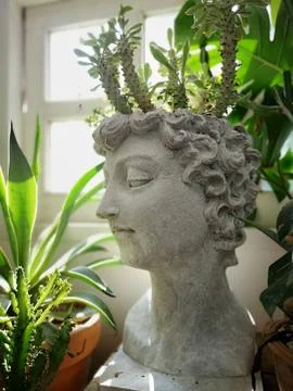 The statue of a tree-haired man For decorating the garden to look beautiful Stock Photos