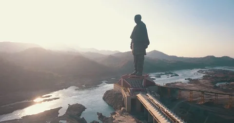 Statue Of Unity, Monument, Gujarat, India. Wide Drone Shot Stock Footage 127490473