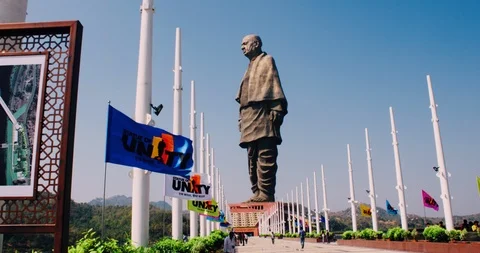 Statue of Unity, Sardar Patel. Worlds tallest statue Stock Footage