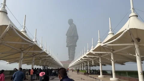 Statue of Unity Sardar Vallabhbhai Patel, the world's tallest statue. Stock Footage 265064355