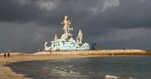 Statue of Varuna in Pantai Jerman Beach in Kuta, Bali Island Stock Footage 273834566