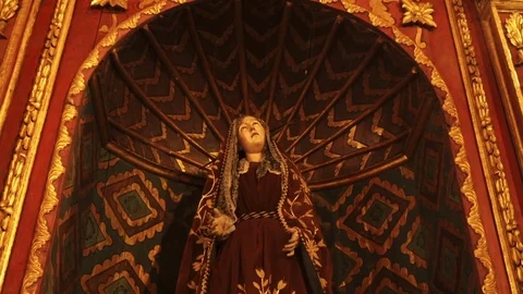 Statue of Virgin Mary in a large Catholic church Stock Footage 72137708