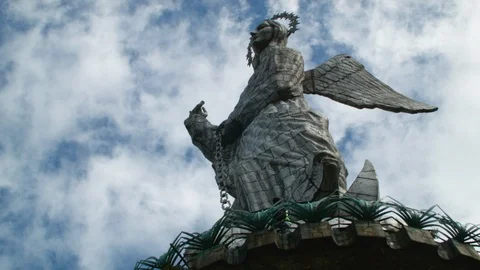 Statue of Virgin of Quito with cloudy sky during the day, Ecuador Stock Footage 143018177
