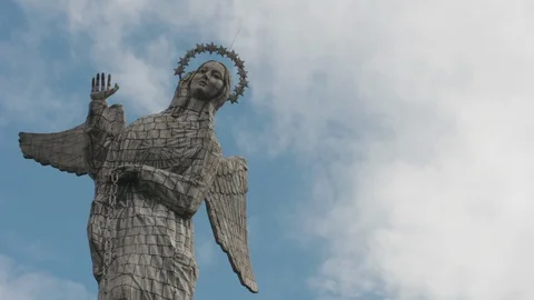 Statue of Virgin of Quito with cloudy sky during the day, Ecuador Stock Footage 143018466