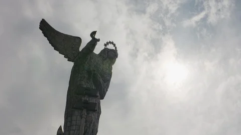 Statue of Virgin of Quito with cloudy sky during the day, Ecuador Stock Footage 143019855