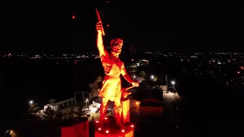 A Statue of Vulcan in Red Light Stock Footage 120589842
