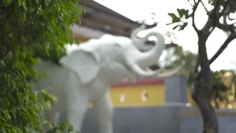 Statue white elephant in Buddhist temple. Decorative sculpture white elephant in Stock Footage 93026848
