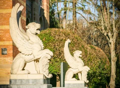 Statue of winged tigers Stock Photos