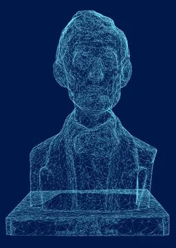 Statue wireframe of Abraham Lincoln. 3D. Bust of Lincoln on a dark background. 스톡 일러스트