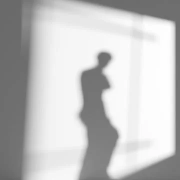 Statue without arms by window casts shadow Foto stock