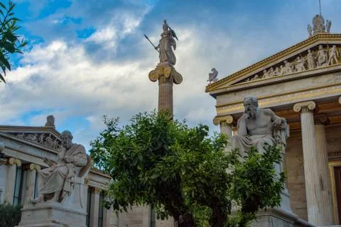 Statues of academy of athens Stock Photos