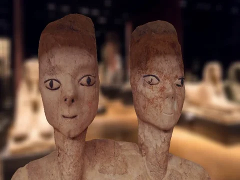 Statues from Ain Ghazal Two-headed bust Video stock 97574493