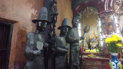 Statues at Altar inside Chua Phuoc Hai Temple, Ho Chi Minh City, Vietnam Stock Footage 275220471