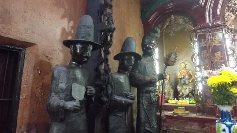 Statues at Altar inside Chua Phuoc Hai Temple, Ho Chi Minh City, Vietnam Stock Footage 275220522