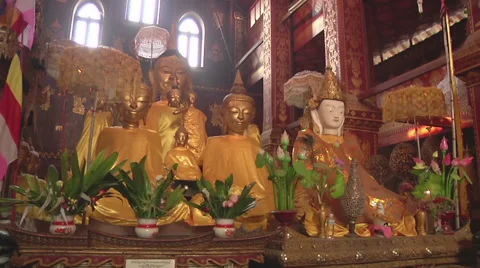 Statues on the altar in the monastery, Myanmar. Stock Footage 56077510