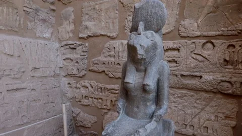 Statues in the Ancient Egyptian Temple of Medinet Habu Stock Footage 197369512