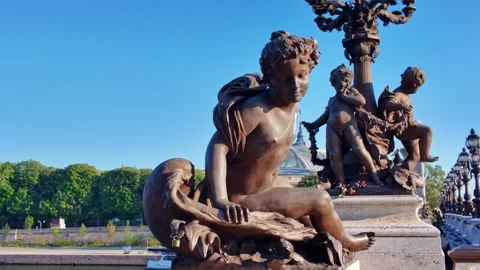 Statues and lamp posts on Pont Alexandre III Paris Stock Footage 334650676