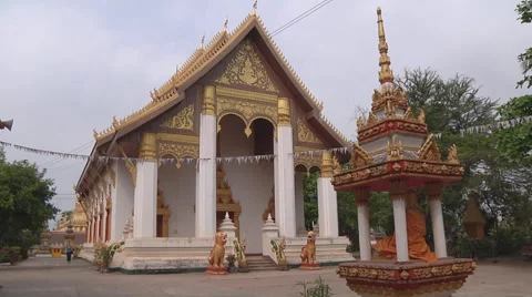 Statues and monastery building in Vientiane, Laos Stock Footage 53876257