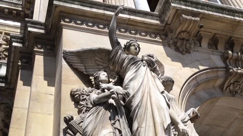 Statues and sculptures on the facade of the Opera Garnier in Paris France Stock Footage 105523302