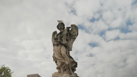 Statues of angels symbolizing passion located on the famous Angels' bridge Stock Footage 143211384