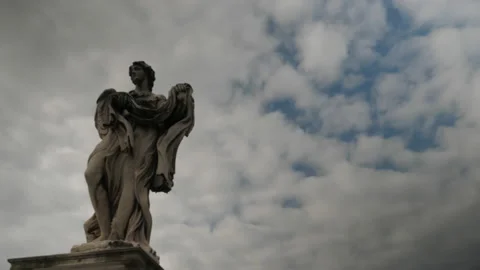 Statues of angels symbolizing passion located on the famous Angels' bridge Stock Footage 143211863