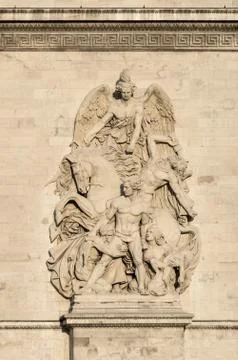 Statues on the Arc de Triomphe in Paris Foto stock