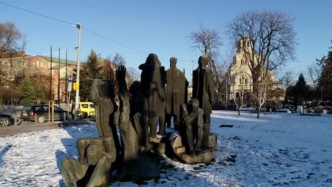 Statues of the Bulgarian volunteer, Saint Sofia Church and Alexander Nevsky Stock Footage 112098168