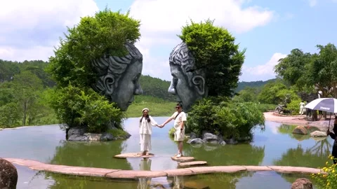 Statues at the Clay Tunnel park in Da Lat Stock Footage 337883040