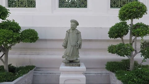 Statues in the courtyard of Buddhist Temple Wat Bowonniwet, Bangkok, Thailand Stock Footage 161555431