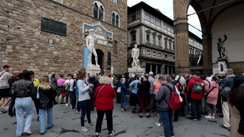 The statues of David and Hercules and Cacus in Florence. Stock Footage 240123933