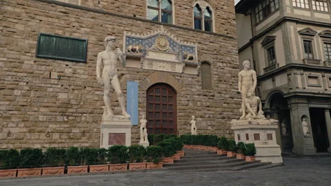 Statues of David Hercules and Cacus in Piazza della Signoria Florence Italy Stock Footage 306881670