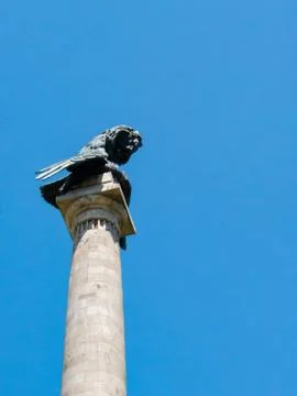 Statues of eagle and lion under a blue sky Stock Photos
