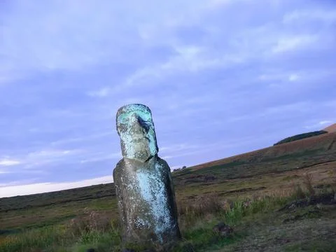 Statues of Easter Island in the background of the sunset. melting of the East Stock Photos