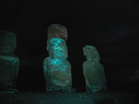 Statues Easter Island at night. Ancient statues of ancient civilization Stock Photos