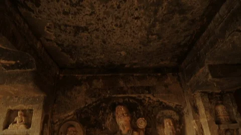Statues In The Ellora Caves, India. Stock Footage 124629792